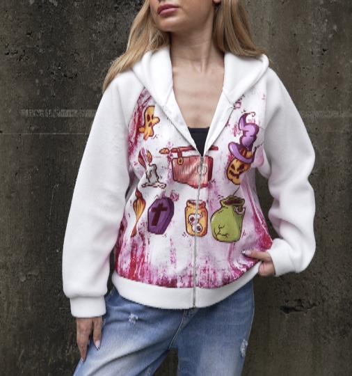 Women's Hooded Long Sleeve Halloween Printed Casual Zipper Sweatshirt