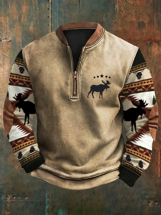 Men's Retro Moose Creek Ethnic Printed Sweatshirt