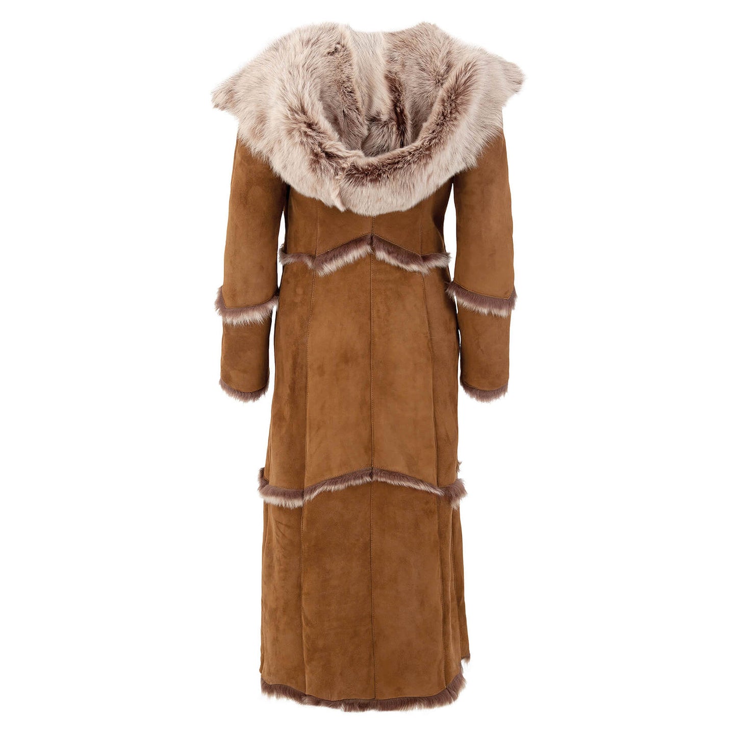 Women's Vintage Suede Fleece Fur Long Shearling Hooded Jacket Afghan Coat