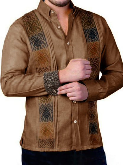 Men's cotton and linen long-sleeved shirt