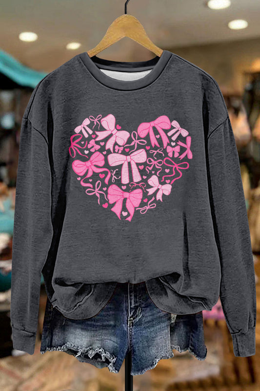 Valentine's Day Heart Bow Print Sweatshirt