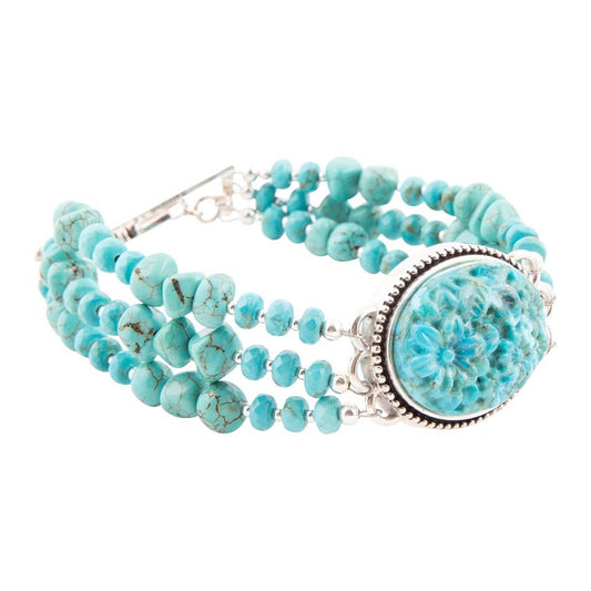 Barse Carved Blue Turquoise and Sterling Silver Toggle Bracelet