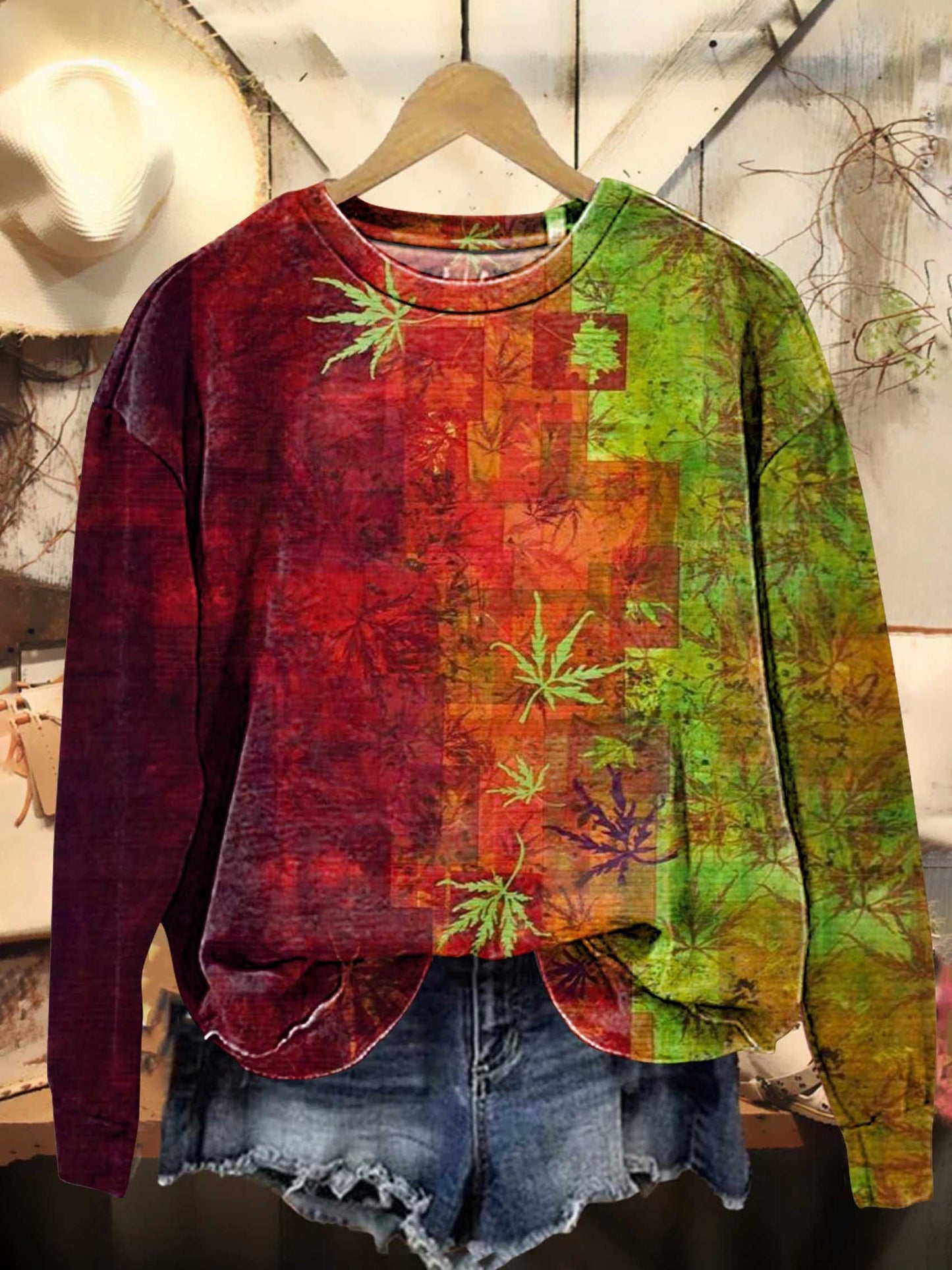 Retro Autumn and Winter Fallen Leaves Casual Sweatshirt