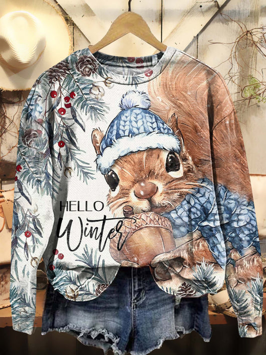 Christmas Squirrel Art Print Casual Sweatshirt