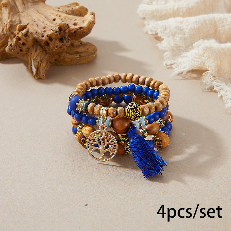 Bohemian Multi-layered Wood Beaded Bracelet