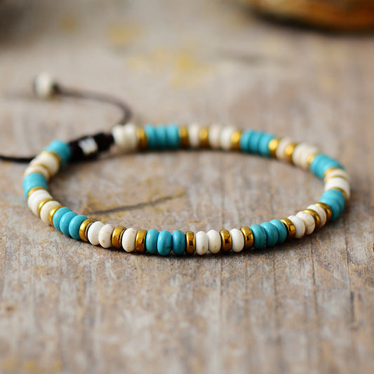 Unisex Natural Turquoise Beaded Bohemian Ethnic Bracelet