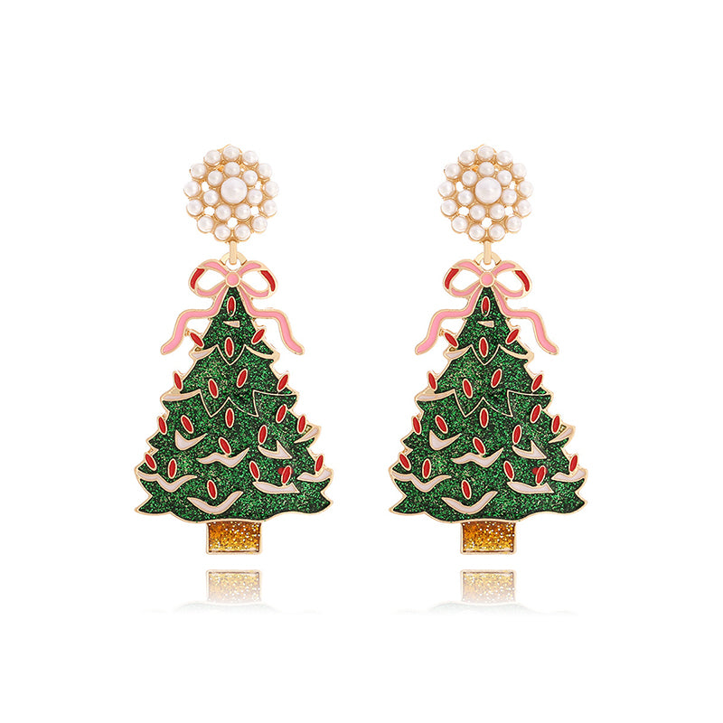 Fashion Bow Rhinestone Christmas Tree Earrings