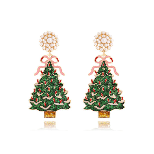 Fashion Bow Rhinestone Christmas Tree Earrings