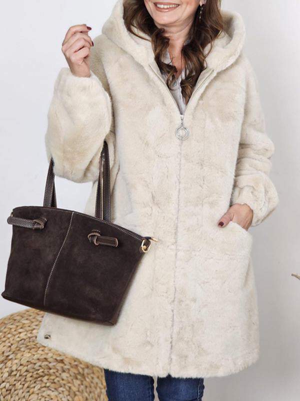 Women's Hooded Long Sleeve Fur Coat