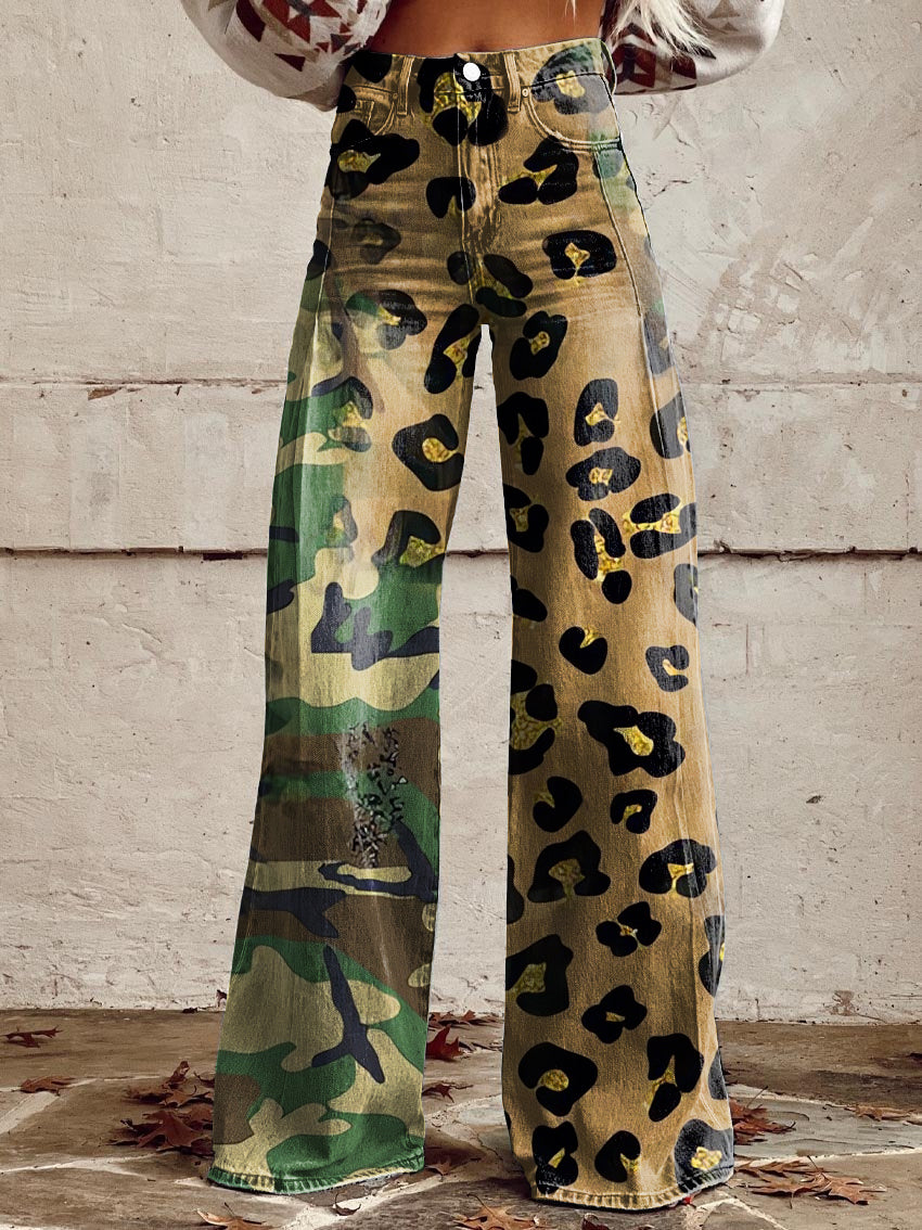 Women's Vintage Leopard Camouflage Casual Wide Leg Pants