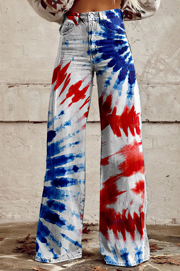 Red Blue Tie Dye Wide Leg Pants