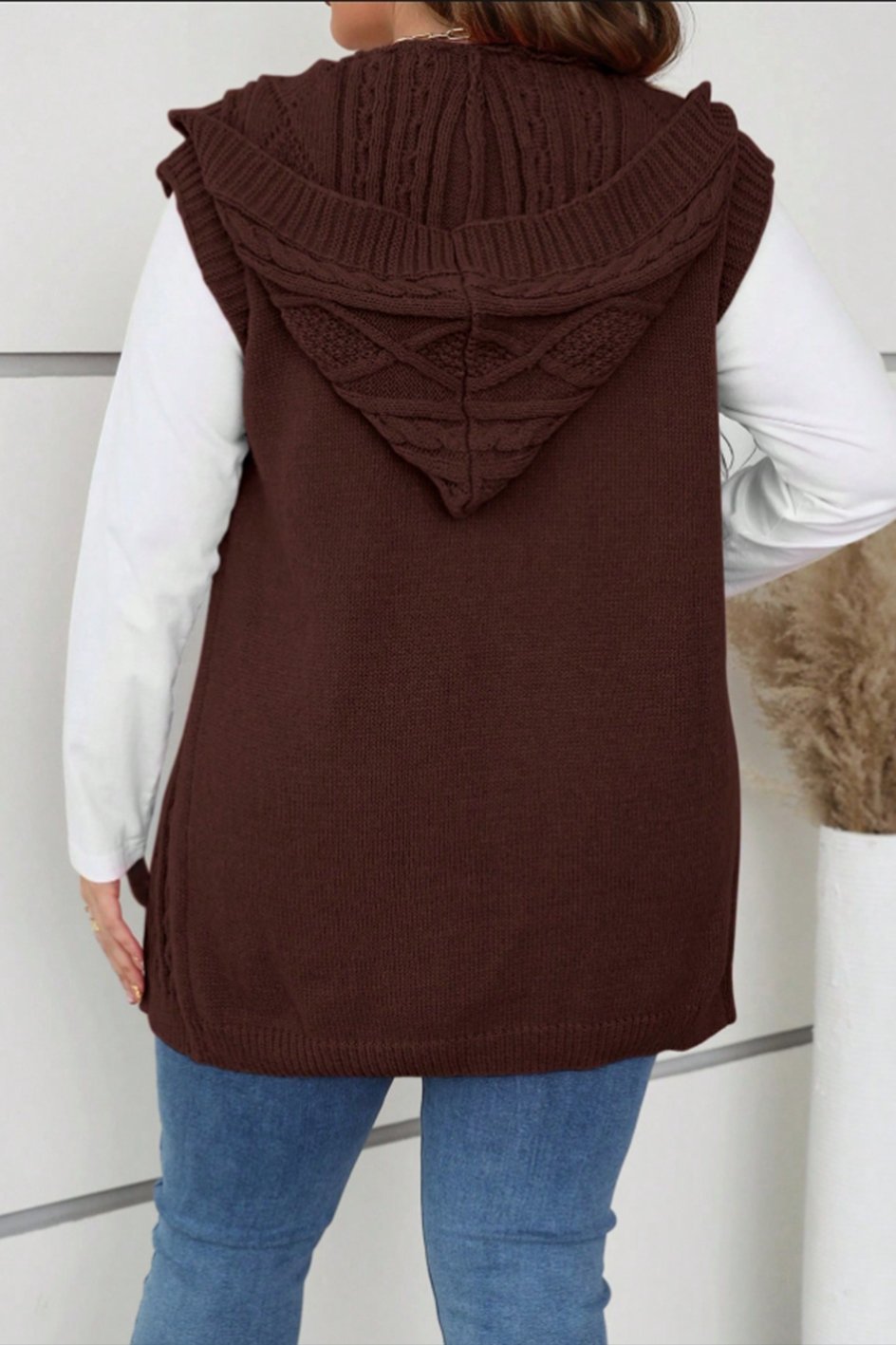 Women's casual sleeveless hooded knitted cardigan