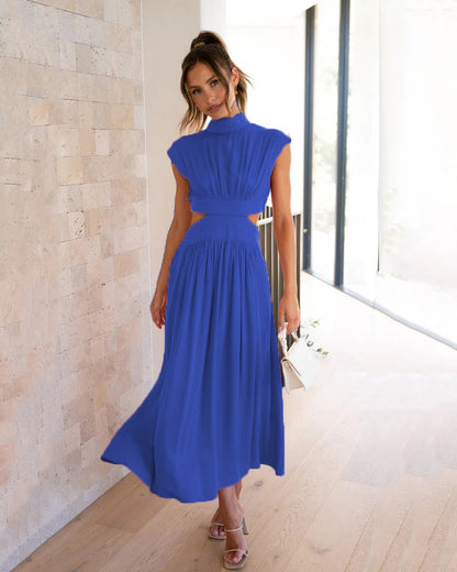 Stand Collar Macaron Waistless Midi Dress