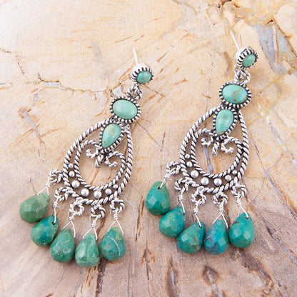 Blue Turquoise and Sterling Silver Chandelier Earrings