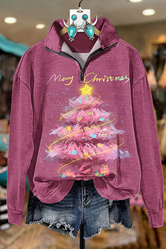 Hand Painted Christmas Tree Zipper Sweatshirt