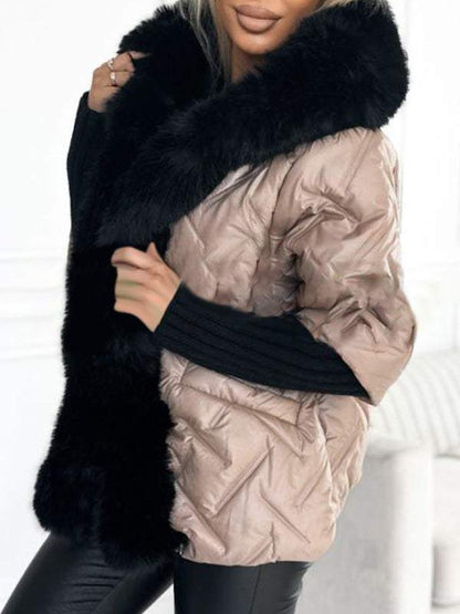 Women's Hooded Fur Patchwork Casual Cotton Coat