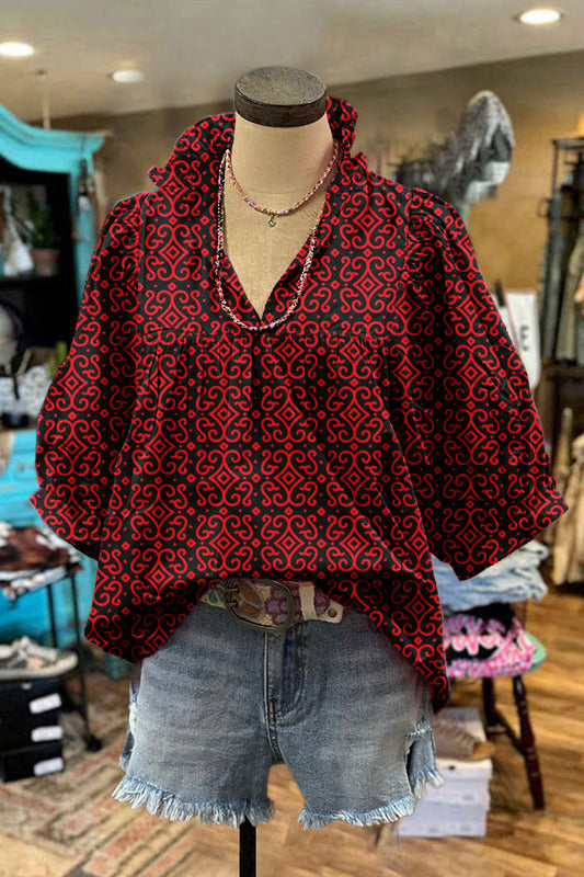 Georgia University Colors Print Puff Sleeve Blouse