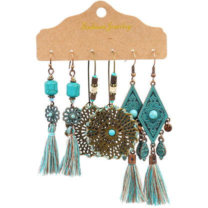 Women's Bohemian Tassel Earrings 3-Set Combination