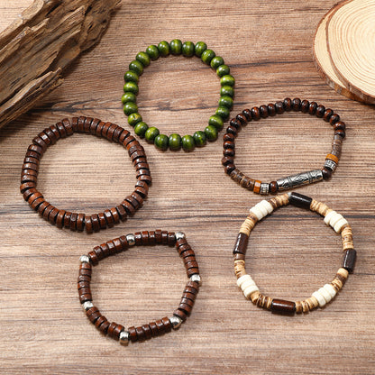 Unisex Multi-layer Elastic Thread Wooden Bead Coconut Shell Bracelet