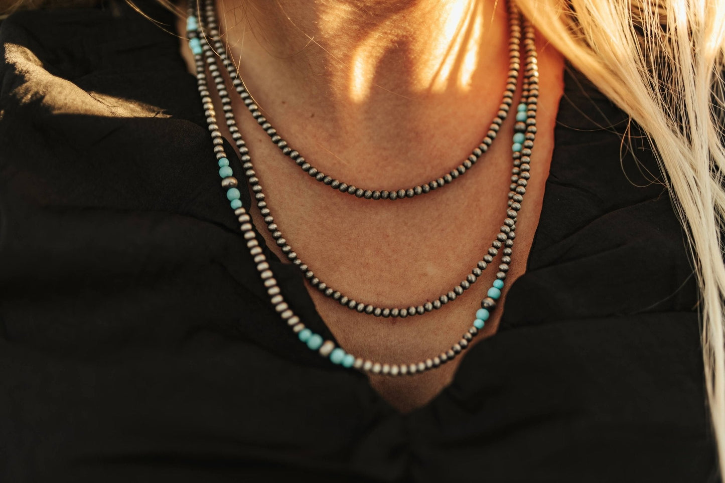 Faux Silver Pearl and Turquoise Layered Necklace