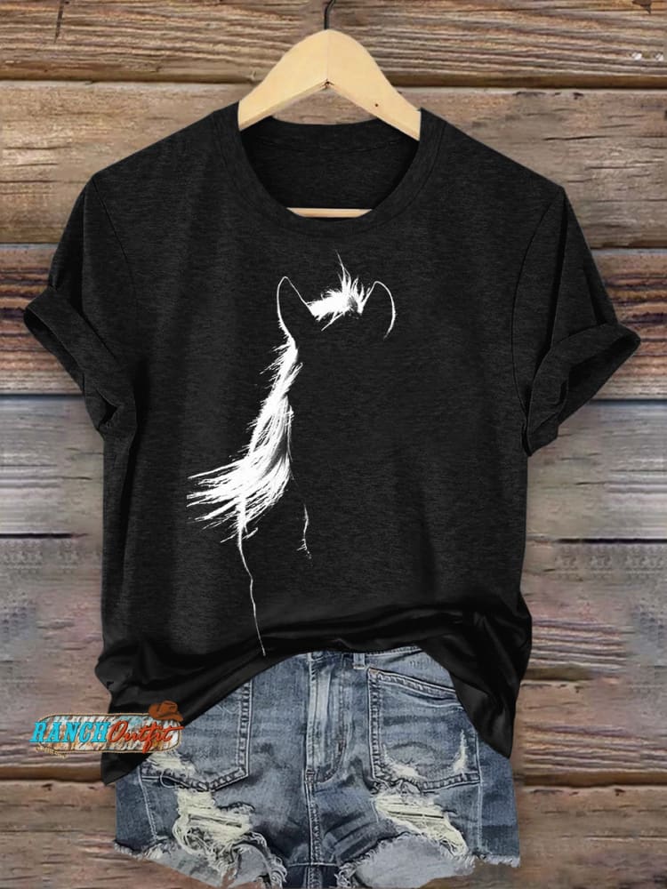 Silhouette Horse Art Print Printed T-shirt