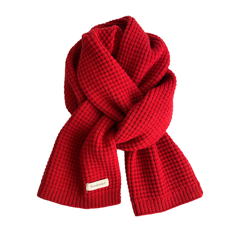 Unisex Christmas Red Knitted Scarf