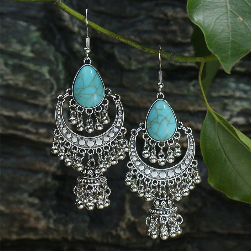 Women's Bohemian Geometric Metal Turquoise Earrings