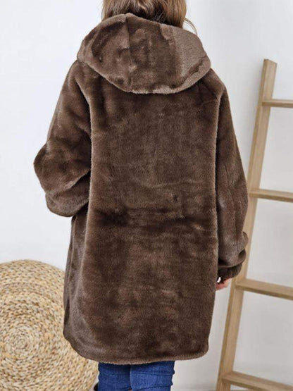 Women's Hooded Long Sleeve Fur Coat