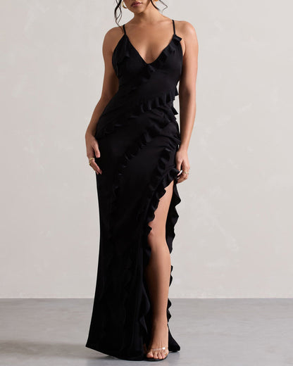 Sexy V-Neck Strapless Side Slit Backless Dress