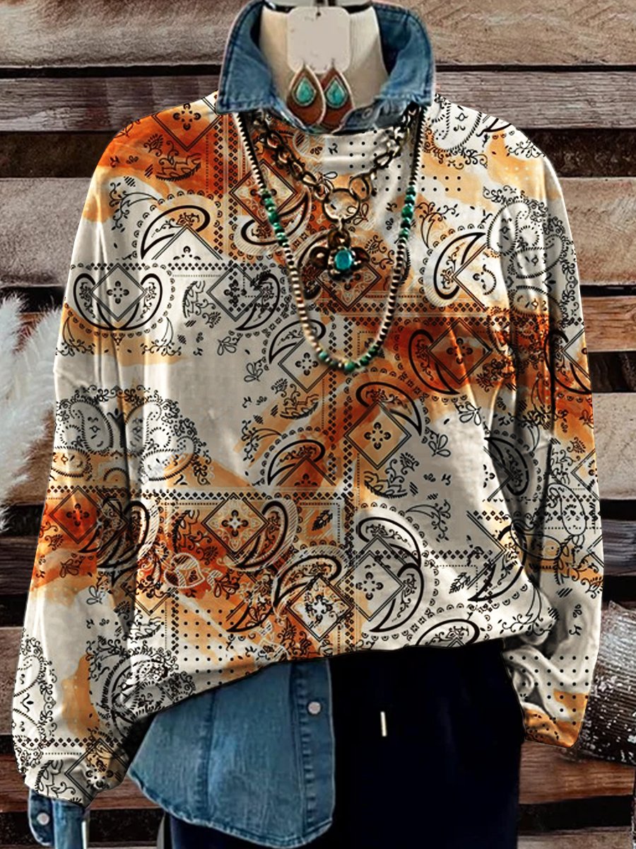 Paisley Floral Print Casual Sweatshirt