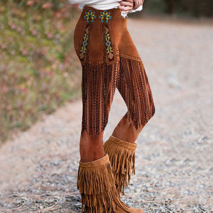 Women's Western Vintage Tassels Casual Leggings