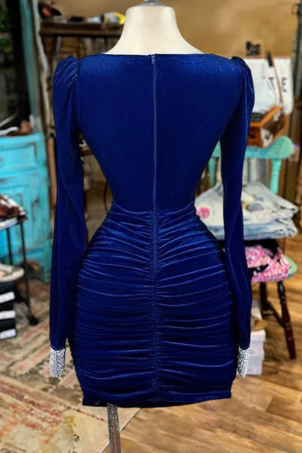 Vintage V-Neck Velvet Long-Sleeved Dress