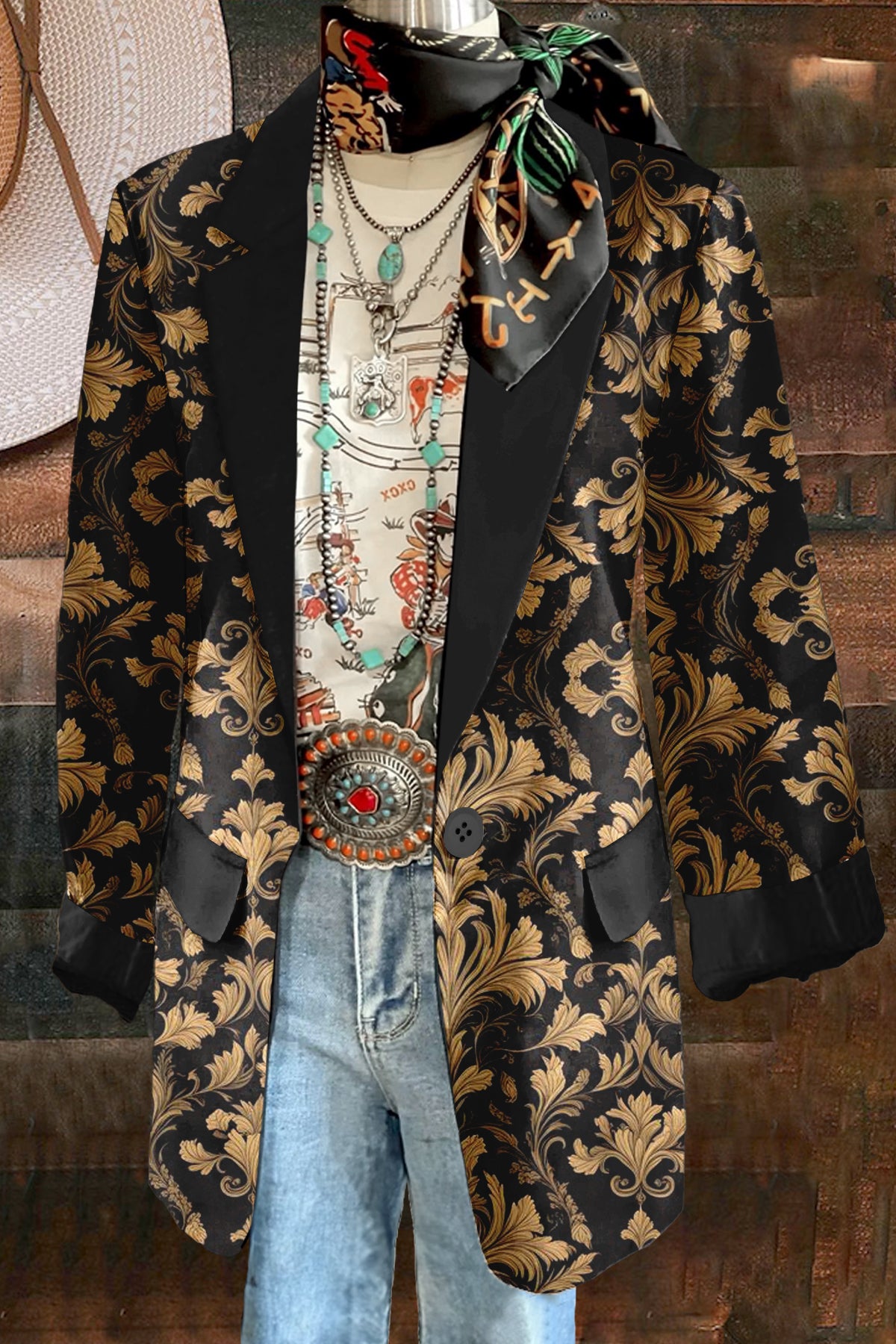 Classic Print Long Sleeve Blazer