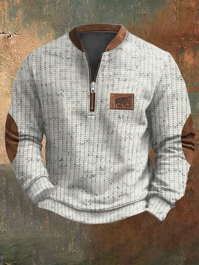 Men's Western Vintage Knitted Jacquard Print Zip Collar Sweatshirt