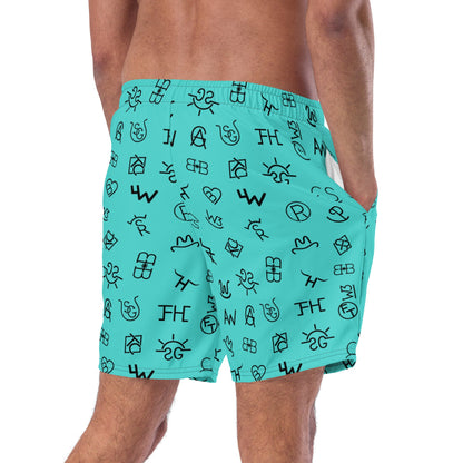 Yeehaw Turquoise Cattle Brands Men's Swim Trunks