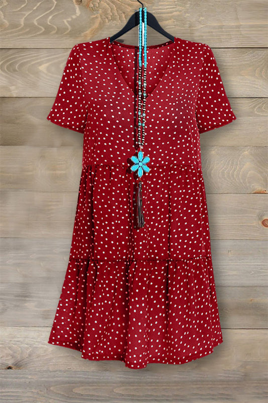 Casual V-neck Polka Dot Ruffled Dress