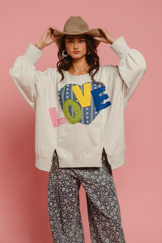 BiBi LOVE Heart Patch Slit French Terry Sweatshirt