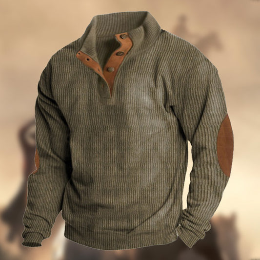 Men's Casual Retro Cashmere Stand Collar Button Sweatshirt