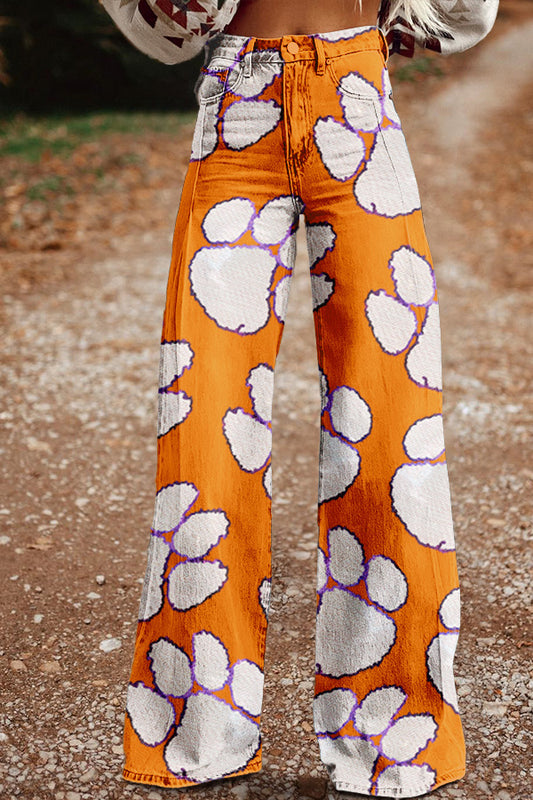 Vintage Paw Print Wide Leg Pants