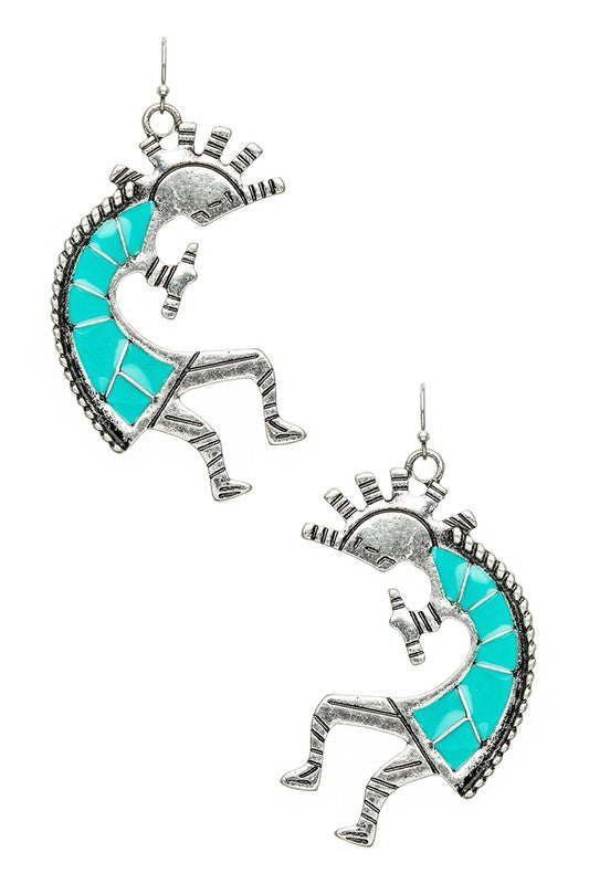 Kokopelli Native Folk Dancer Drop Iconic Earrings  choice of colors