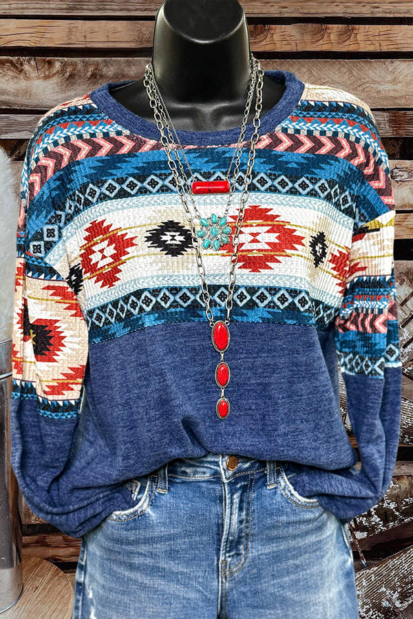 Retro Western Aztec Print Sweatshirt