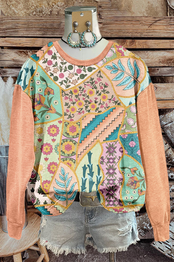 Sweet Pastoral Florals Print Sweatshirt