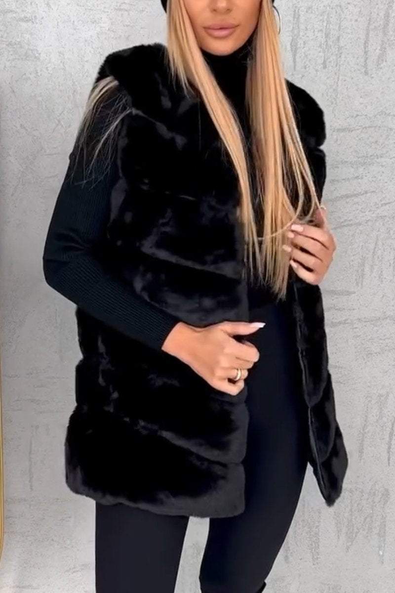 Women's Casual Solid Color Plush Vest Jacket