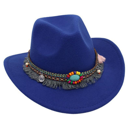 Men's Vintage Western Ethnic Tassels Cowboy Hat Knight Woolen British Felt Hat