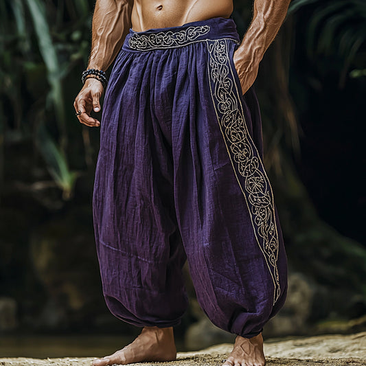 Men's Ethnic Print Breathable Wide Leg Linen Harem Pants