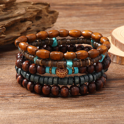 Unisex Retro N Ethnic Wooden Bead Bracelet