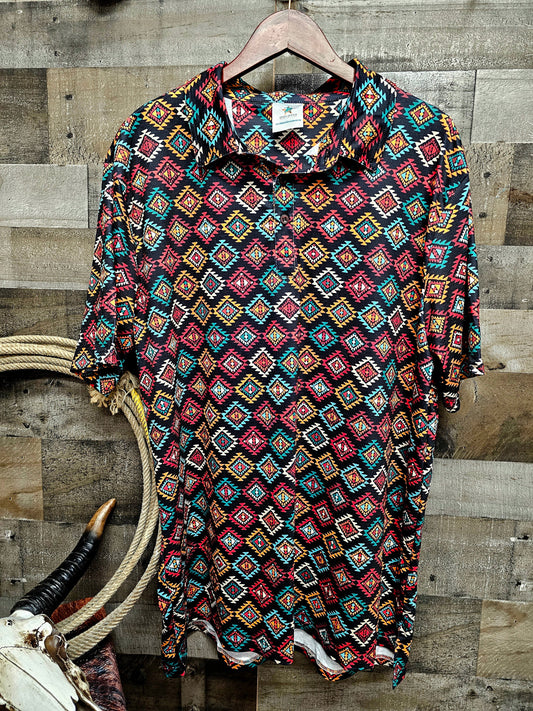 Diamond Aztec Men's Western Polo Shirt