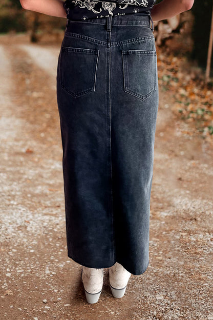 Washed Slit Denim Skirt