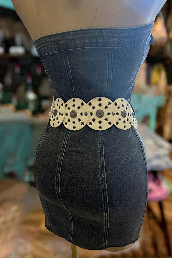 Vintage Washed Strapless Denim Button Dress-0520