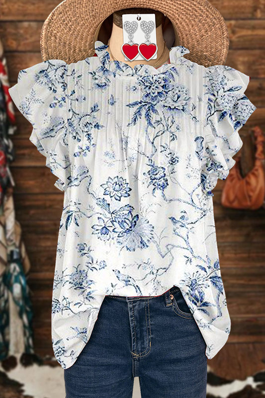 Blue Floral Print Blouse